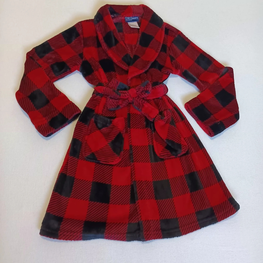Cuddl Duds Sz S6/7 Red and Black Plaid Kids Pajama Robe